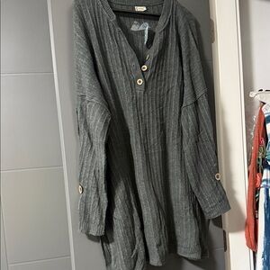 Free People Charcoal V-Neck Sweater with Button Accents